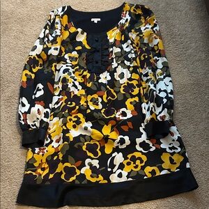 Floral Long Sleeve Blouse - Black, Yellow, White